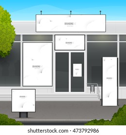 Set of design template for store of market facade. Branding for outdoor advertising or corporate identity.