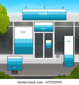 Set of design template for store of market facade. Branding for outdoor advertising or corporate identity.