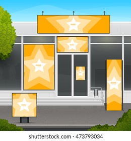 Set of design template for store of market facade. Branding for outdoor advertising or corporate identity.
