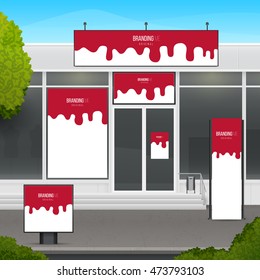 Set of design template for store of market facade. Branding for outdoor advertising or corporate identity.