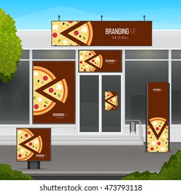 Set of design template for store of market facade. Branding for outdoor advertising or corporate identity.