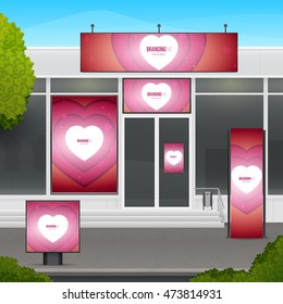 Set of design template for store of market facade. Branding for outdoor advertising or corporate identity.