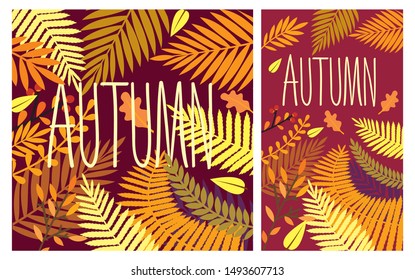 Set of design templates, backgrounds with space for text. Autumn background  for greeting card, banner, advertising and poster. Vector illustration