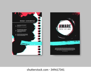 Set of Design Templates for Brochures. Abstract Hand Drawn Backgrounds. Hand Drawn Vector Templates for Design. Underground design. Design templates with painted background and stereo effect