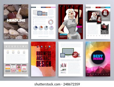Set of Design Templates for Brochures, Flyers, Mobile Technologies, Applications, and Online Services, Typographic Emblems, Logo, Banners and Infographic. Abstract Modern Backgrounds. 