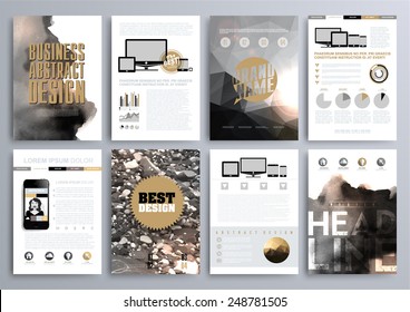 Set of Design Templates for Brochures, Flyers, Mobile Technologies, Applications, and Online Services, Typographic Emblems, Logo, Banners and Infographic. Abstract Modern Backgrounds. 