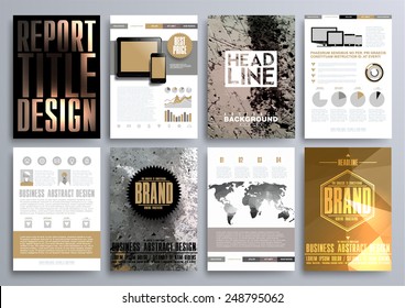 Set of Design Templates for Brochures, Flyers, Mobile Technologies, Applications, and Online Services, Typographic Emblems, Logo, Banners and Infographic. Abstract Modern Backgrounds. 