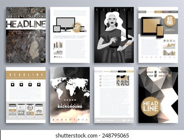 Set of Design Templates for Brochures, Flyers, Mobile Technologies, Applications, and Online Services, Typographic Emblems, Logo, Banners and Infographic. Abstract Modern Backgrounds. 