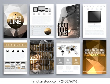 Conjunto de Modelos de Design para Brochuras, Flyers, Tecnologias Móveis, Aplicações e Serviços Online, Emblemas Tipográficos, Logotipo, Banners e Infográfico. Fundo Moderno Abstrato.