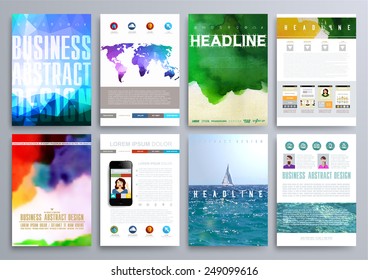 Set of Design Templates for Brochures, Flyers, Mobile Technologies, Applications, and Online Services, Typographic Emblems, Logo, Banners and Infographic. Abstract Modern Backgrounds. 