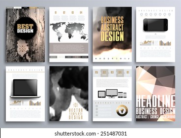 Set of Design Templates for Brochures, Flyers, Mobile Technologies, Applications, and Online Services, Typographic Emblems, Logo, Banners and Infographic. Abstract Modern Backgrounds. 