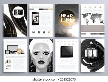 Set of Design Templates for Brochures, Flyers, Mobile Technologies, Applications, and Online Services, Typographic Emblems, Logo, Banners and Infographic. Abstract Modern Backgrounds.