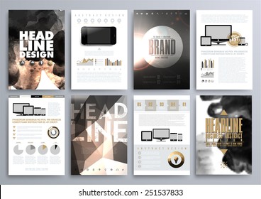 Set of Design Templates for Brochures, Flyers, Mobile Technologies, Applications, and Online Services, Typographic Emblems, Logo, Banners and Infographic. Abstract Modern Backgrounds.