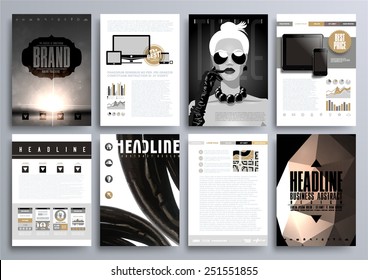 Set of Design Templates for Brochures, Flyers, Mobile Technologies, Applications, and Online Services, Typographic Emblems, Logo, Banners and Infographic. Abstract Modern Backgrounds.