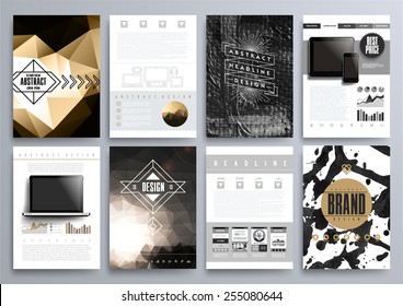 Set of Design Templates for Brochures, Flyers, Mobile Technologies, Applications, and Online Services, Typographic Emblems, Logo, Banners and Infographic. Abstract Modern Backgrounds. 