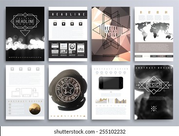 Set of Design Templates for Brochures, Flyers, Mobile Technologies, Applications, and Online Services, Typographic Emblems, Logo, Banners and Infographic. Abstract Modern Backgrounds. 