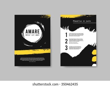 Set of Design Templates for Flyers. Abstract Painted Backgrounds. Hand Drawn Vector Templates for Brochures. Underground artistic design. Design templates with black and yellow paint splashes