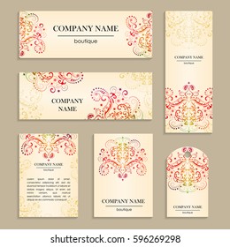 Set of design templates for flyers. Cover pattern with a handmade abstract ornament and a gradient fill. Colored vector illustration for corporate identity, form style.