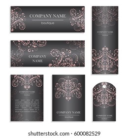 Set of design templates for flyers. Cover pattern with a handmade abstract ornament. Colored vector illustration for corporate identity, form style.