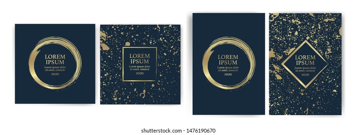 Set of design templates with golden texture background.
Suitable for wedding invitations, VIP events and parties, covers, promotions. Cards, flyers, banners, coupons. Artistic, abstract. Vector