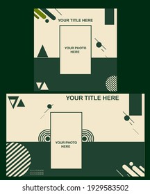 Set of design templates on a dark green background. Suitable for wedding invitations, events, covers, promotions. Cards, flyers, banners. Artistic, abstract. Vector with text and photo space