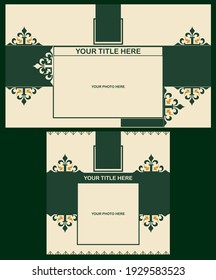 Set of design templates on a dark green background. Suitable for wedding invitations, events, covers, promotions. Cards, flyers, banners. Artistic, abstract. Vector with text and photo space