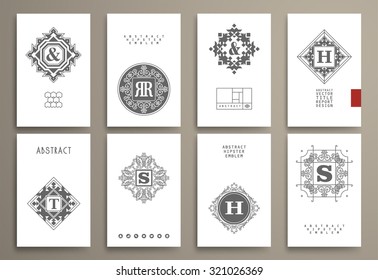 Set of Design Templates, Vintage Frames and Luxury Logos for Brochures, Flyers, Typographic Emblems, Logo, Banners and Monograms.  