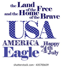 A set of design text for Happy fourth of July, Independence Day of the United States of America. Vector. Collection. Set. Items. Illustration. decorative isolated on white.