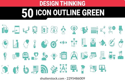 Set of design thinking icons. Line art style icons bundle. vector illustration