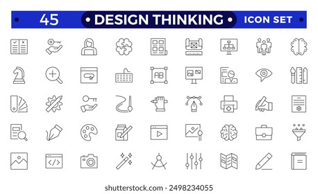 Set of design thinking icons. Line art style icons bundle. Minimalist thin linear web icon set.  
