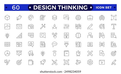 Conjunto de iconos de pensamiento de diseño. Paquete de iconos de estilo de arte de línea. Conjunto de iconos de Web lineal delgado minimalista.  
