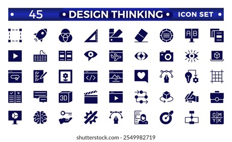 Set of design thinking icons. Solid style icons bundle. Minimalist solid web icon set.  
