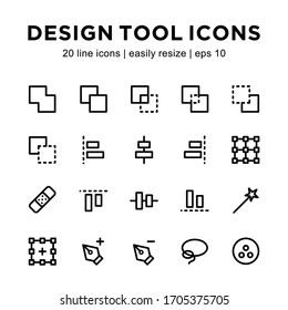 set of design tool icons, containing weld, trim, intersect, align, pen and other icons with a white background.