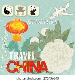 set for design travel to China. Vector illustration