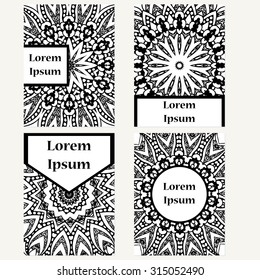 Set of design vertical template brochures. Hand drawn background with mandala. Can be used for yoga studio, invitation card or poster.