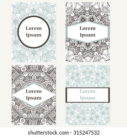 Set of design vertical template brochures. Hand drawn background with mandala. Can be used for yoga studio, invitation card or poster.