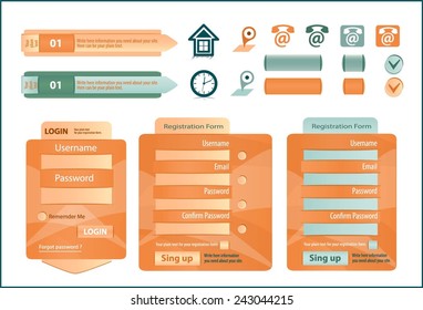 The set design for the website of the buttons and symbols.