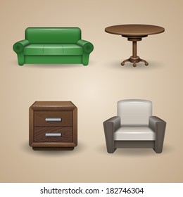 Set of designed furniture elements, icons