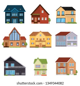 Set of designed houses of different configurations, floors and forms