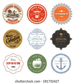 SET OF DESIGNED LABELS AND TAGS SUCH AS LOGOS. Editable vector illustrator file.