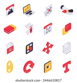 Set of Designing Tools Isometric Icons 
