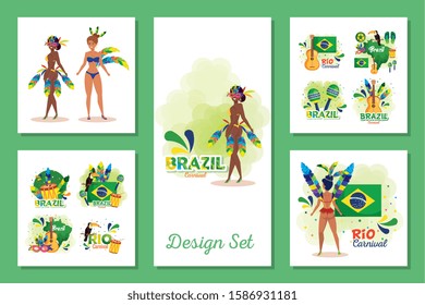 set designs of brazil carnival with women and icons vector illustration design