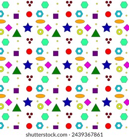 Set of designs of colored geometric shapes. Seamless color pattern on a white background. Creative collection of abstract art for kids or holiday design. Simple children's drawings with a textured pri