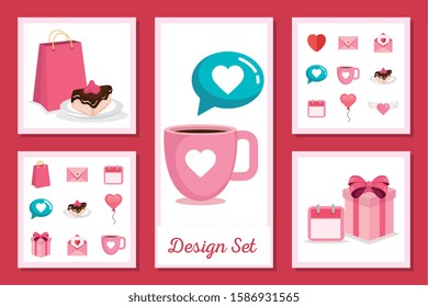 set designs of love with icons decorative vector illustration design