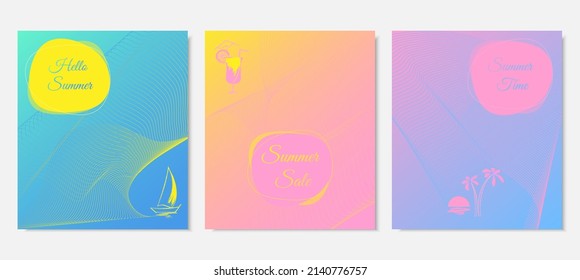 A set of designs on a summer theme. Three backgrounds for posters, flyers, covers, banners. Vacation concept.