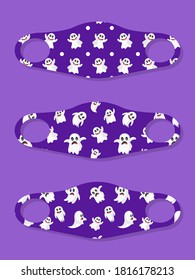 Set of designs reusable mouth kids funny masks with ghost seamless pattern