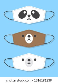 Set of designs reusable mouth kids funny masks with bear faces