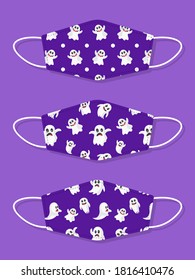 Set of designs reusable mouth kids funny face masks with ghost seamless pattern