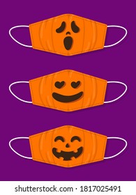 Set of designs reusable mouth kids funny masks with halloween pumpkin