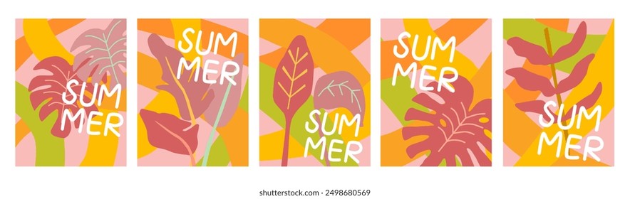 set of designs with summer theme. poster or cover design with purple leaves. suitable for poster, cover, card, banner, or flyer. 